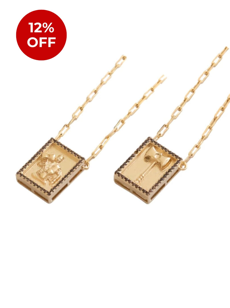 Escapulário Caixa Orixá Xangô C/ Microzircônias Marrom Banhada a Ouro 18k + Corrente Cadeado (1 mm) 70cm