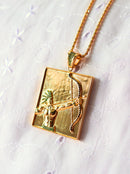 Kit Pingente Orixá Oxóssi Banhada A Ouro 18k E Cravejada C/ Microzircônias Verde + Corrente Cordão Baiano (1 mm) 65cm