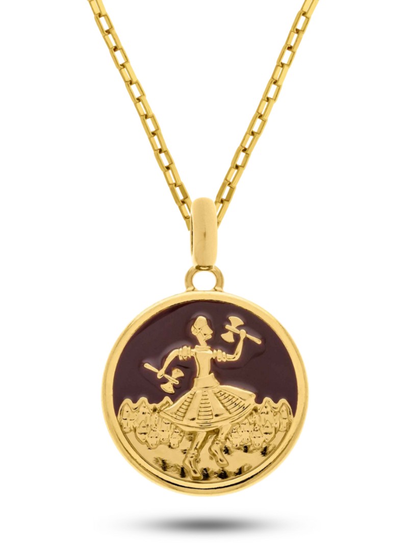 Kit Pingente Xangô (26mm) + Corrente Cartier Elo Chapado (3mm) de 60 ou 70 cm - Banhado a Ouro e Verniz Italiano