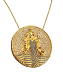 Kit Pingente Mandala Grande Iemanjá Banhada a Ouro 18k e Cravejada C/ Microzircônias Cristal + Corrente Veneziana 60cm