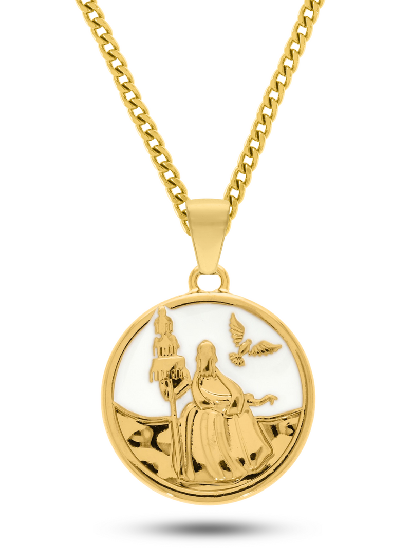 Kit Pingente Oxalá (26mm) + Corrente Grumet (3mm) de 60 ou 70 cm Banhada a Ouro e Verniz Italiano.