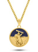 Kit Pingente Ogum (26mm) + Corrente Grumet (3mm) de 60 ou 70 cm Banhada a Ouro e Verniz Italiano.