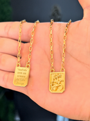 Escapulário São Jorge (22mm) + Corrente Cadeado (2mm) de 60 ou 70 cm - Banhado a Ouro e Verniz Italiano