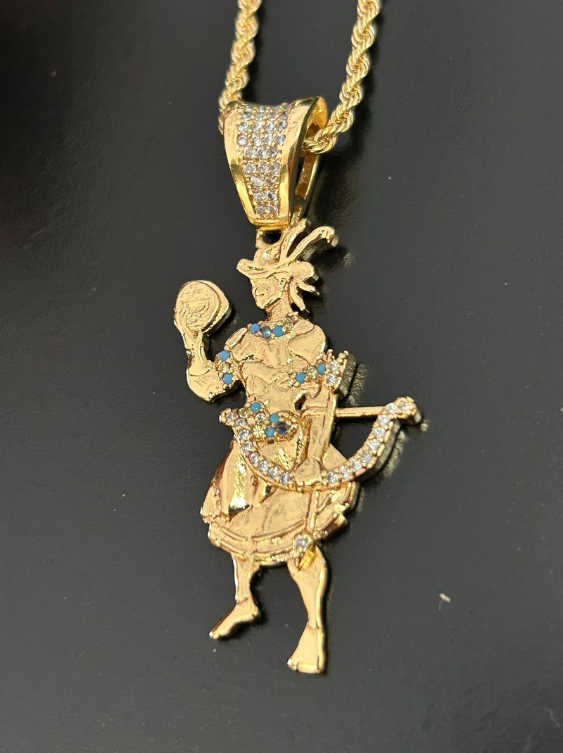 Kit Pingente Orixá Logunedé Banhada a Ouro 18k e Cravejada C/ Micro Zircônias + Corrente Cordão Baiano (1 mm) 65cm