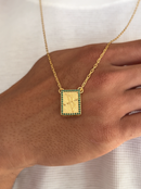 Escapulário Caixa Orixá Oxóssi C/ Microzircônias Verde Banhada a Ouro 18k + Corrente Cadeado (1 mm) 70cm