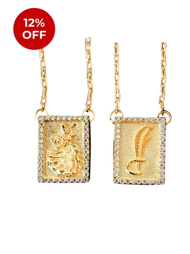 Escapulário Caixa Orixá Iansã C/ Microzircônias Cristal Banhada a Ouro 18k + Corrente Cadeado (1 mm) 70cm