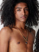 Kit Pingente Ogum (26mm) + Corrente Grumet (3mm) de 60 ou 70 cm Banhada a Ouro e Verniz Italiano.