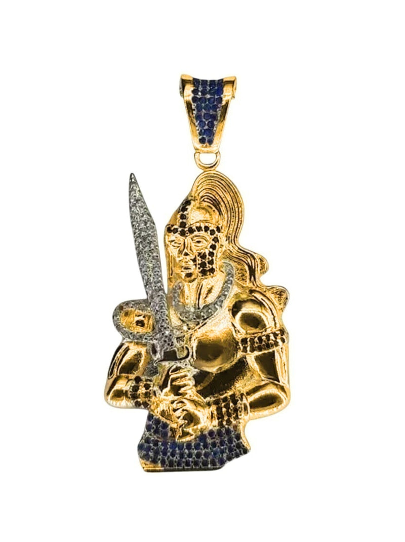 Kit Pingente Orixá Ogum Banhada a Ouro 18k e Cravejada C/ Micro Zircônias + Corrente Cordão Baiano (1 mm) 65cm