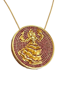 Kit Pingente Mandala Grande Iansã Banhada a Ouro 18k e Cravejada C/ Micro Zircônias Rosa + Corrente Veneziana 60cm