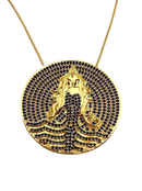 Kit Pingente Mandala Grande Iemanjá Banhada A Ouro 18k e Cravejada Com Micro Zircônias Azul + Corrente Veneziana 60cm