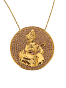 Kit Pingente Mandala Grande Nanã Banhada a Ouro 18K e Cravejada C/ Micro Zircônias Lilás + Corrente Veneziana 60cm