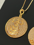 Kit Pingente Mandala Média Iansã Banhada a Ouro 18k e Cravejada C/ Micro Zircônias Cristal+ Corrente Veneziana (1 mm) 45/50 cm