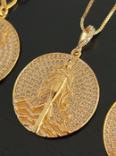 Kit Pingente Mandala Média Iemanjá Banhada a Ouro 18k e Cravejada C/ Micro Zircônias Cristal+ Corrente Veneziana (1 mm) 45/50 cm