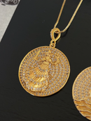 Kit Pingente Mandala Média Iansã Banhada a Ouro 18k e Cravejada C/ Micro Zircônias Cristal+ Corrente Veneziana (1 mm) 45/50 cm