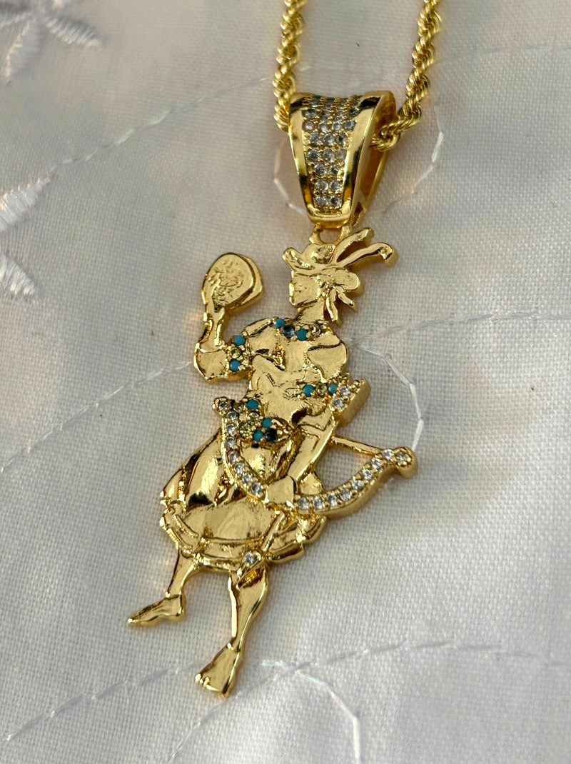 Kit Pingente Orixá Logunedé Banhada a Ouro 18k e Cravejada C/ Micro Zircônias + Corrente Cordão Baiano (1 mm) 65cm