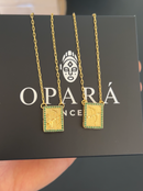 Escapulário Caixa Orixá Oxóssi C/ Microzircônias Verde Banhada a Ouro 18k + Corrente Cadeado (1 mm) 70cm