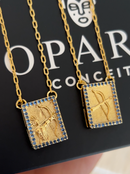 Escapulário Caixa Oxóssi C/ Microzircônias Azul Banhada a Ouro 18k + Corrente Cadeado (1 mm) 70cm