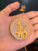 Kit Pingente Mandala Grande Nanã Banhada a Ouro 18K e Cravejada C/ Micro Zircônias Lilás + Corrente Veneziana 60cm