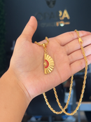 Kit Pingente Leque Vermelho (33mm) + Corrente Cordão Baiano (2mm) 50, 60 ou 70 cm -  Banhado a Ouro e Verniz Italiano