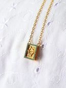 Escapulário Caixa Oxóssi C/ Microzircônias Azul Banhada a Ouro 18k + Corrente Cadeado (1 mm) 70cm