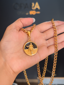 Kit Pingente Zé Pilintra 26mm Fundo Preto + Corrente Grumet (5mm) de 60 ou 70 CM - Banhada a Ouro e Verniz Italiano .