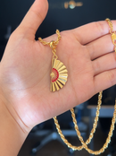 Kit Pingente Leque Vermelho (33mm) + Corrente Cordão Baiano (2mm) 50, 60 ou 70 cm -  Banhado a Ouro e Verniz Italiano