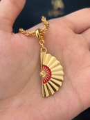 Kit Pingente Leque Vermelho (33mm) + Corrente Cordão Baiano (2mm) 50, 60 ou 70 cm -  Banhado a Ouro e Verniz Italiano