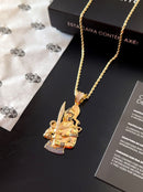 Kit Pingente Orixá Ogum Banhada a Ouro 18k e Cravejada C/ Micro Zircônias + Corrente Cordão Baiano (1 mm) 65cm