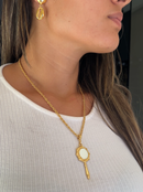 Kit Pingente Espelho de Iemanjá (54mm) + Corrente Cordão Baiano (2mm) de 50, 60 ou 70 cm - Banhada a Ouro e Verniz Italiano