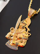 Kit Pingente Orixá Ogum Banhada a Ouro 18k e Cravejada C/ Micro Zircônias + Corrente Cordão Baiano (1 mm) 65cm