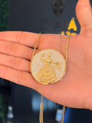 Kit Pingente Mandala Grande Oxum Banhada a Ouro 18k e Cravejada C/ Micro Zircônias Cristal + Corrente Veneziana 60cm