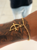 Pulseira Ofá de Oxóssi C/ Cordão Baiano (2mm) de 18, 20 ou 22cm - Banhada a Ouro e Verniz Italiano