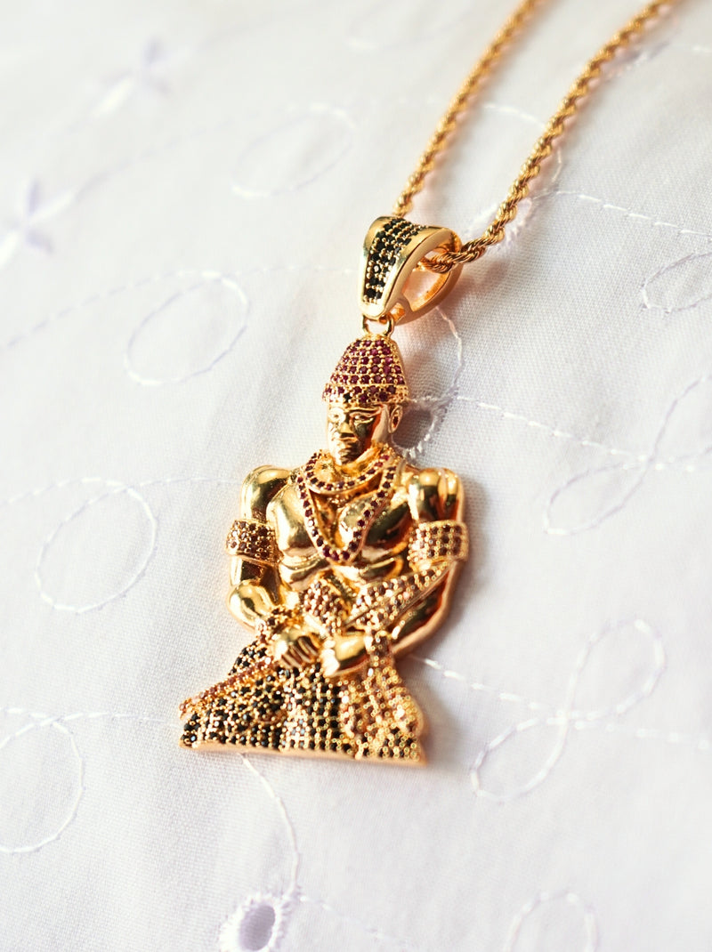 Kit Pingente Orixá Exu Banhada a Ouro 18k e Cravejada C/ Micro Zircônias + Corrente Cordão Baiano (1 mm) 65cm