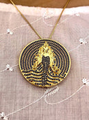 Kit Pingente Mandala Grande Iemanjá Banhada A Ouro 18k e Cravejada Com Micro Zircônias Azul + Corrente Veneziana 60cm