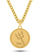 Kit Pingente Exú (26mm) + Corrente Grumet (5mm) de 60 ou 70 CM Banhada a Ouro e Verniz Italiano .