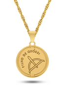 Kit Pingente Oxóssi (26mm) + Corrente Cordão Baiano (2mm) de 60 ou 70 cm Banhada a Ouro e Verniz Italiano.