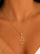 Conjunto Ofá de Oxóssi: Brinco, Pulseira e Corrente C/ Pingente - Banhados a Ouro e Verniz italiano