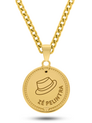 Kit Pingente Zé Pilintra 26mm Fundo Preto + Corrente Grumet (5mm) de 60 ou 70 CM - Banhada a Ouro e Verniz Italiano .