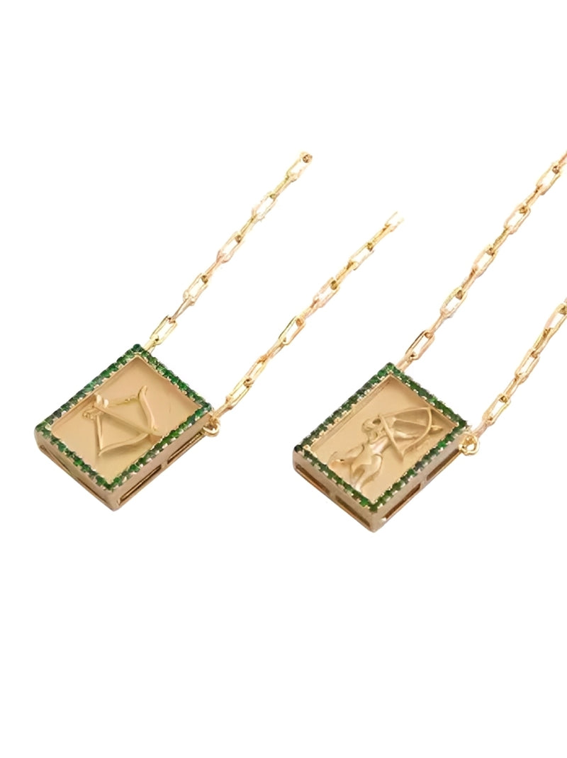 Escapulário Caixa Orixá Oxóssi C/ Microzircônias Verde Banhada a Ouro 18k + Corrente Cadeado (1 mm) 70cm