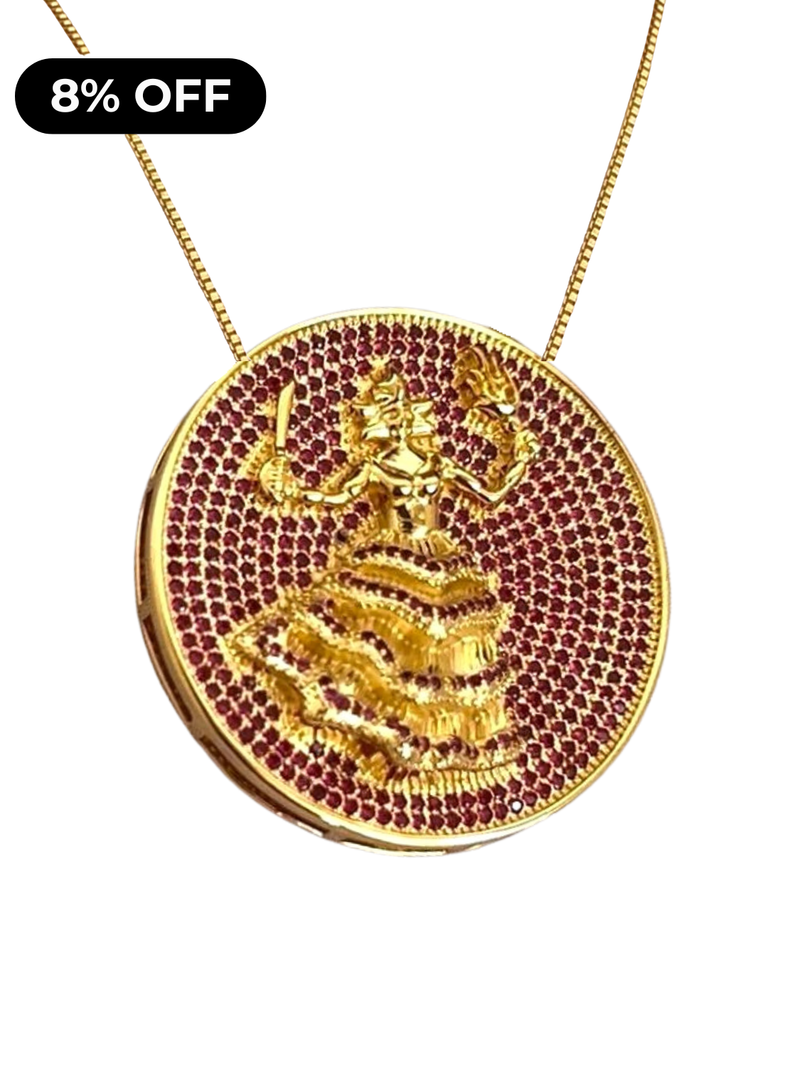 Kit Pingente Mandala Grande Iansã Banhada a Ouro 18k e Cravejada C/ Micro Zircônias Rosa + Corrente Veneziana 60cm