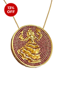 Kit Pingente Mandala Grande Iansã Banhada a Ouro 18k e Cravejada C/ Micro Zircônias Rosa + Corrente Veneziana 60cm