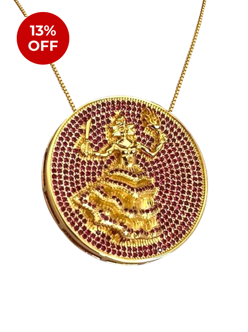 Kit Pingente Mandala Grande Iansã Banhada a Ouro 18k e Cravejada C/ Micro Zircônias Rosa + Corrente Veneziana 60cm