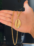 Kit Pingente Búzio (46mm) + Corrente Cordão Baiano (2mm) 60 cm ou 70 cm - Banhado a Ouro e Verniz Italiano