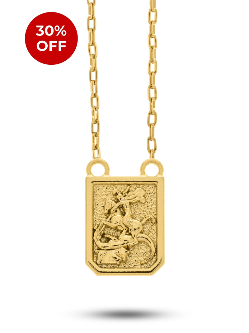 Escapulário São Jorge (22mm) + Corrente Cadeado (2mm) de 60 ou 70 cm - Banhado a Ouro e Verniz Italiano