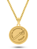 Kit Pingente Ogum (26mm) + Corrente Grumet (3mm) de 60 ou 70 cm Banhada a Ouro e Verniz Italiano.