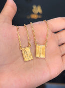 Escapulário Placa Orixá Obaluaê Banhada a Ouro 18k + Corrente Cadeado (1 mm) 70cm