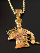 Kit Pingente Orixá Xangô Banhada a Ouro 18k e Cravejada C/ Micro Zircônias + Corrente Cordão Baiano (1 mm) 65cm