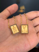 Escapulário Caixa Orixá Exu C/ Microzircônias Preto Banhada a Ouro 18k + Corrente Cadeado (1 mm) 70cm