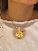 Kit Pingente Mandala Grande Nanã Banhada a Ouro 18K e Cravejada C/ Micro Zircônias Lilás + Corrente Veneziana 60cm