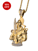 Kit Pingente Orixá Ogum Banhada a Ouro 18k e Cravejada C/ Micro Zircônias + Corrente Cordão Baiano (1 mm) 65cm